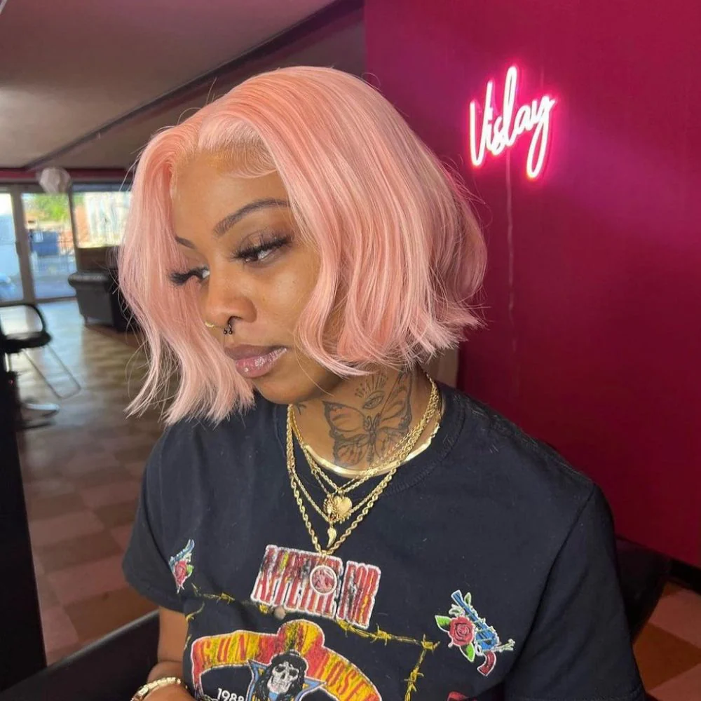 Pink Color Bob Wig Straight 13x4 HD Lace Front Wigs Pre Plucked Glueless Wig - Image 5