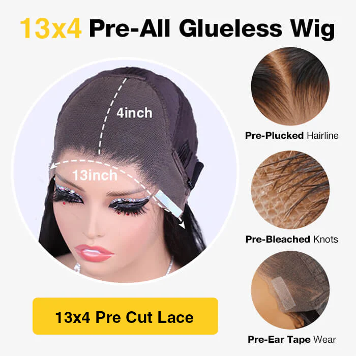 Pre Braided Glueless Wig 13x4 HD Lace Front Straight Human Hair Wigs Pre-All Wig - Image 4