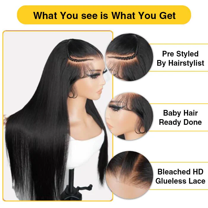 Pre Braided Glueless Wig 13x4 HD Lace Front Straight Human Hair Wigs Pre-All Wig - Image 6