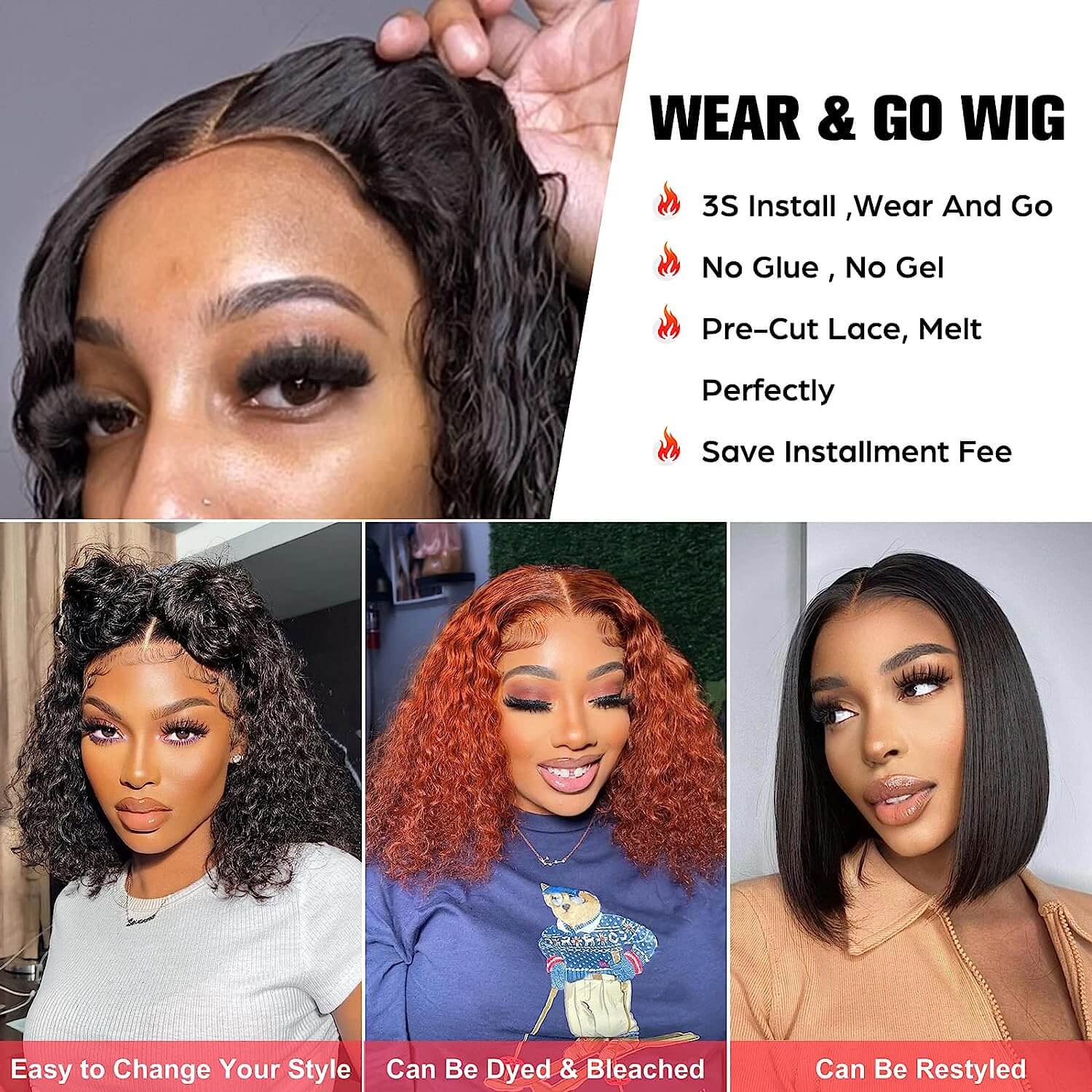 Pre Cut Wigs Curly Bob Wig HD Lace Wigs Glueless Human Hair Wigs Beginner Friendly - Image 6