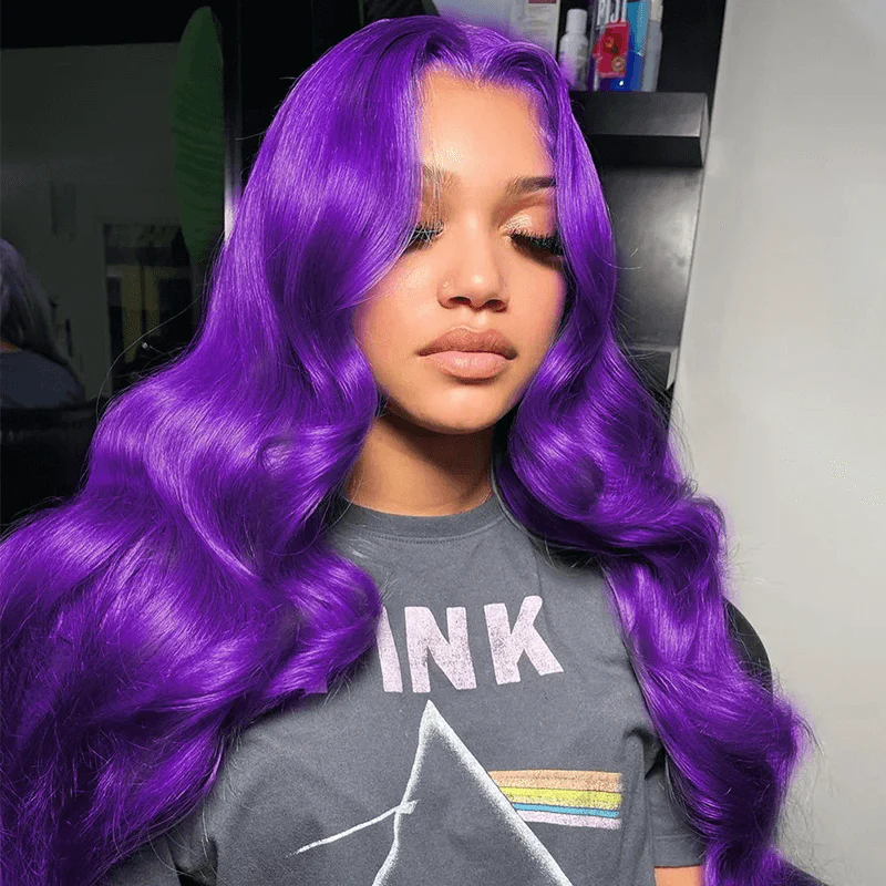 Purple Wigs 13x4 HD Transparent Lace Front Body Wave Wigs - Image 6
