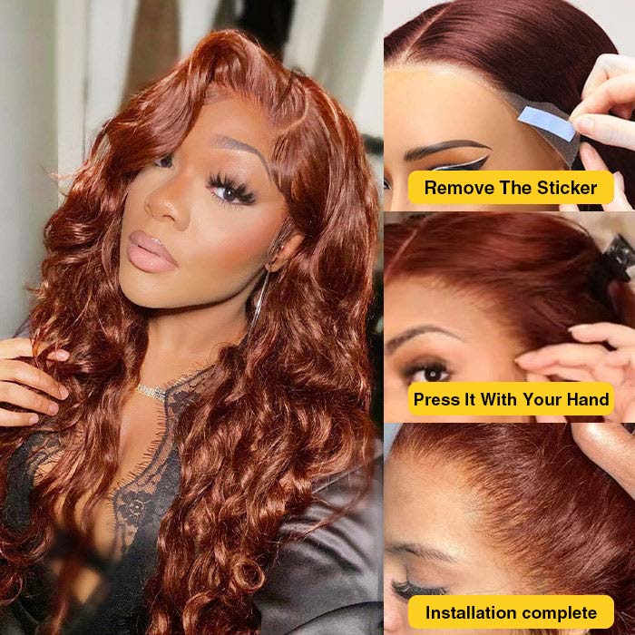 Reddish Brown Body Wave Glueless Wig 13x4 Pre-All HD Lace Front Real Ear To Ear Human Hair Wigs - Image 3