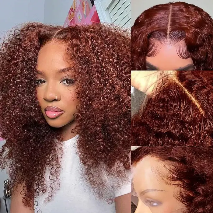 Reddish Brown Color Curly Short Bob Wigs Glueless HD Lace Front Human Hair Wigs Pre-Plucked Hairline - Image 2
