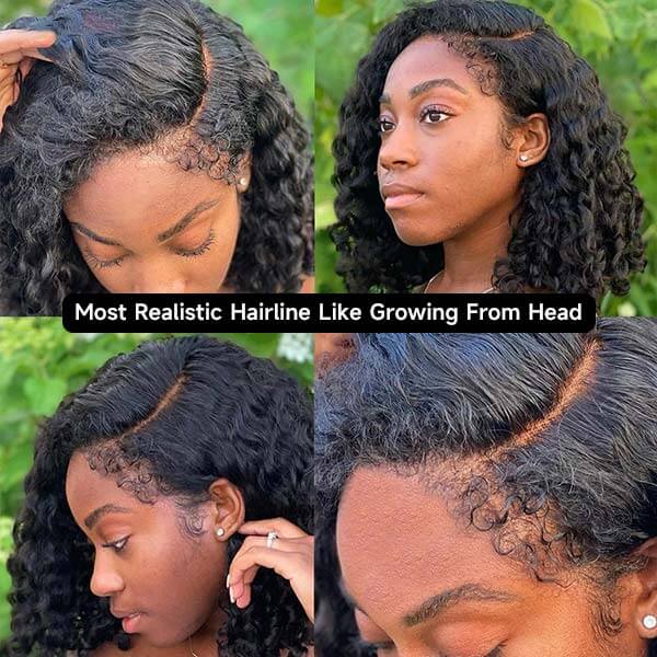 Ship In 24 Hours 4C Edges Curly Bob Glueless Wig 220% Density Realistic Hairline - Image 3
