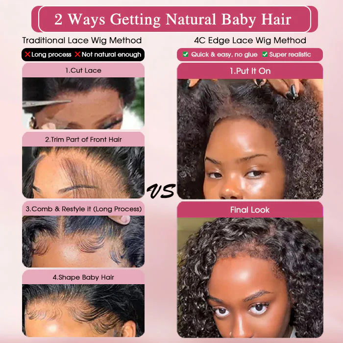 4C Edges | Kinky Straight Wigs With Kinky Edges 13x4 HD Lace Front Wigs - Image 12