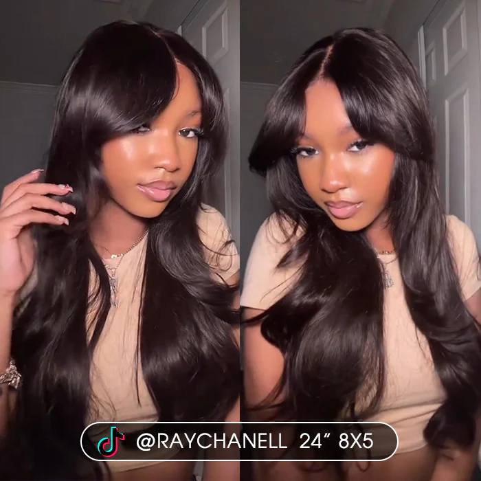 New Curtain Bangs Glueless HD Lace Wig Trendy Straight Human Hair Wigs with Adjustable Strap-Subella Hair - Image 5