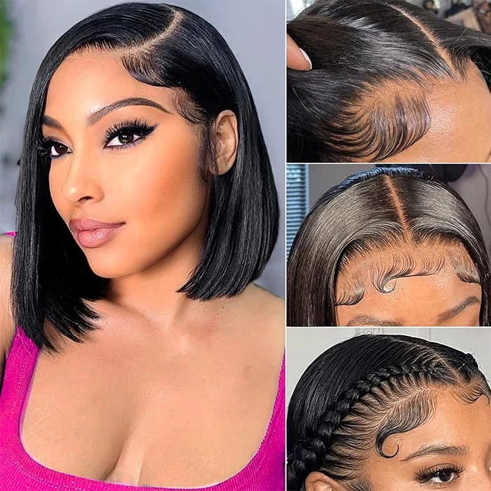 Ship In 24 Hours Blunt Cut Straight/Curly Bob Wig 220% Density 4x4 Lace Human Hair Wigs - Image 5