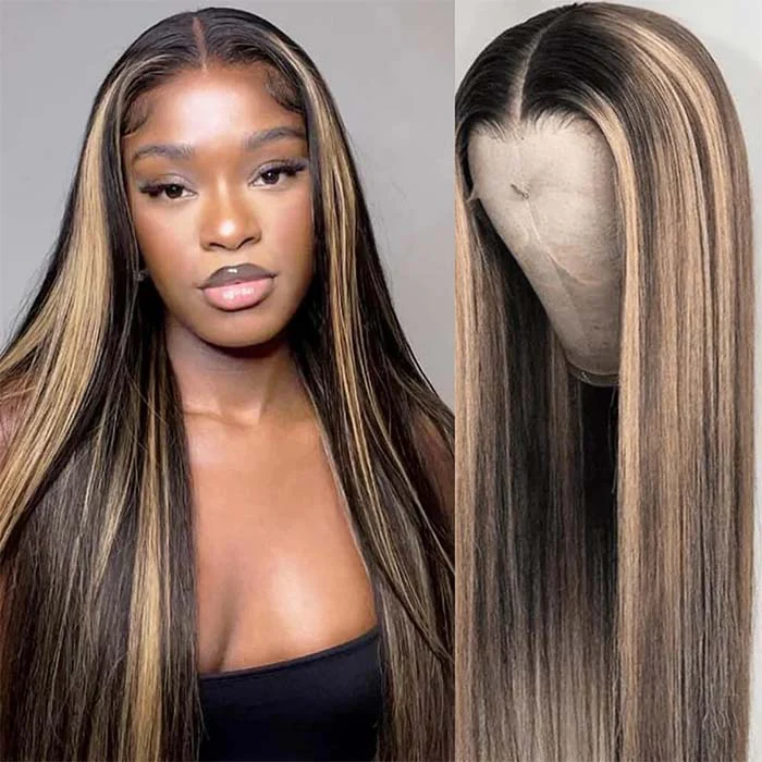 Ship In 24 Hours P1B/27 Blonde Highlight Straight/Body Wave 8*5 Pre Cut Lace Glueless Wig - Image 4