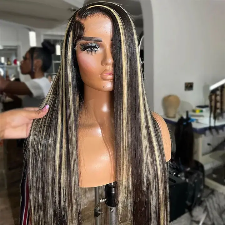 Ship In 24 Hours P1B/27 Blonde Highlight Straight/Body Wave 8*5 Pre Cut Lace Glueless Wig - Image 5