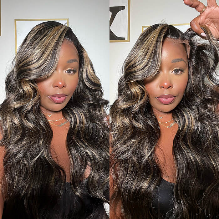 Ship In 24 Hours P1B/27 Blonde Highlight Straight/Body Wave 8*5 Pre Cut Lace Glueless Wig - Image 7