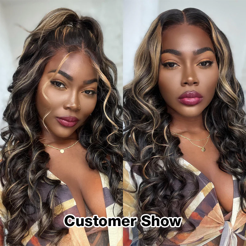 Ship In 24 Hours P1B/27 Blonde Highlight Straight/Body Wave 8*5 Pre Cut Lace Glueless Wig - Image 8