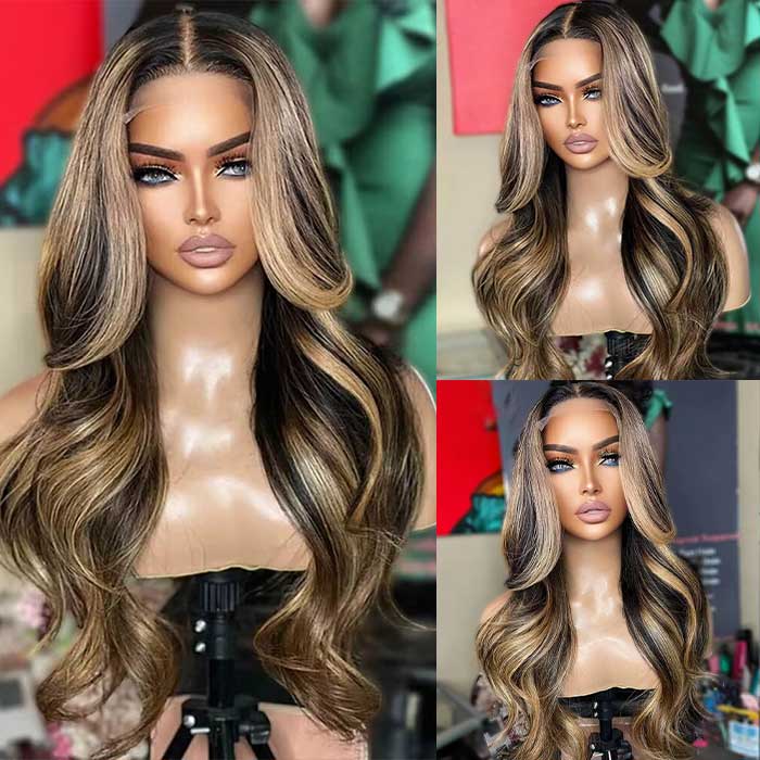 Ship In 24 Hours P1B/27 Blonde Highlight Straight/Body Wave 8*5 Pre Cut Lace Glueless Wig - Image 9