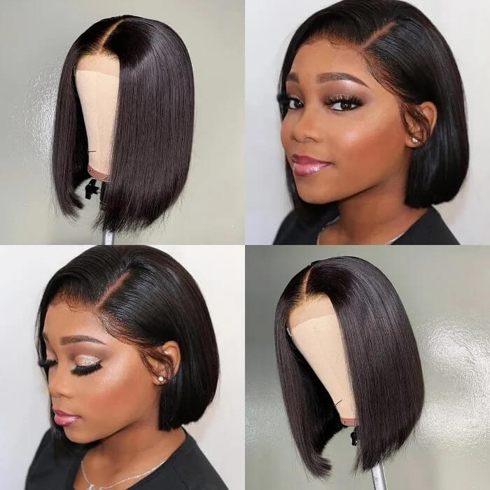 Subella Short Bob Wigs Straight Hair 4x4 HD Transparent Lace Closure Human Hair Wigs With Full Ends - Image 3