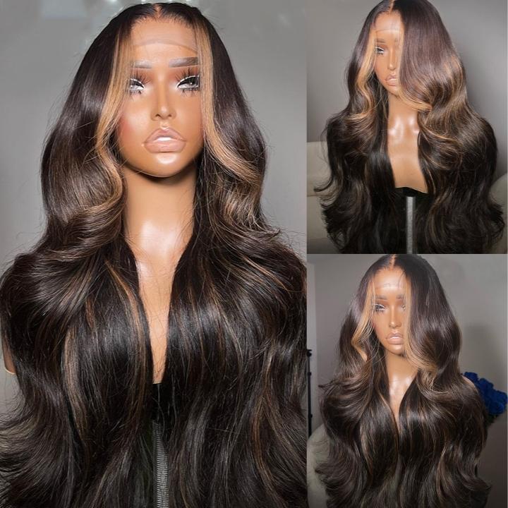 Skunk Stripe Blonde Money Piece Brown Body Wave Glueless HD Lace Front Wig Ombre Human Hair Wigs - Image 4