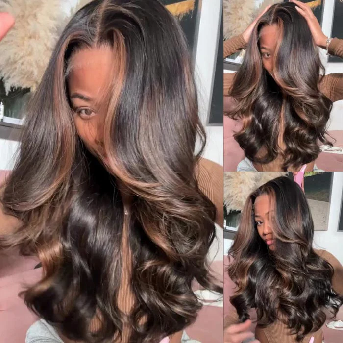 Skunk Stripe Blonde Money Piece Brown Body Wave Glueless HD Lace Front Wig Ombre Human Hair Wigs - Image 5