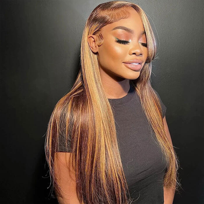Subella Straight 4/27 Brown Colored Highlight Wig HD Transparent Lace Closure Wig - Image 4