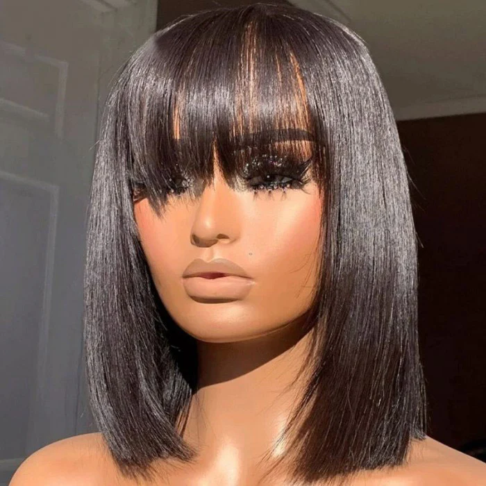 [BOGO] Straight Bob Wig with Bangs Blunt Cut 220% Desnity Glueless Human Hair Bob Wigs Beginner Friendly Special Offer - Image 3