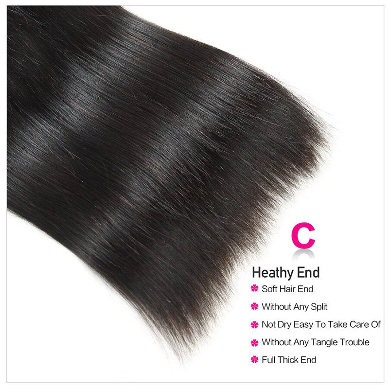 Straight Human Hair 3 Bundles With 4x4 Lace Closure - Image 6
