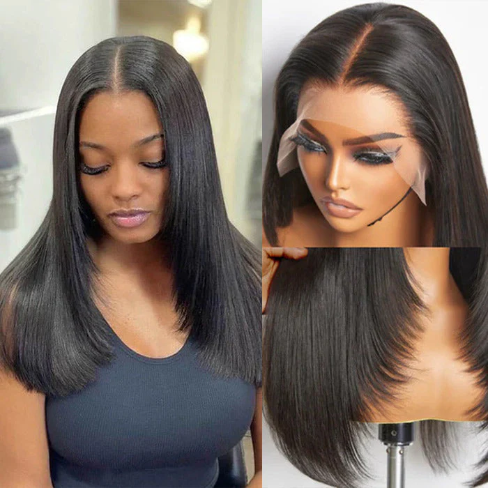 Straight Layer Cut Human Hair Wigs Inner Buckle Butterfly Layered Haircuts 13x4 Lace Front Wig - Image 3