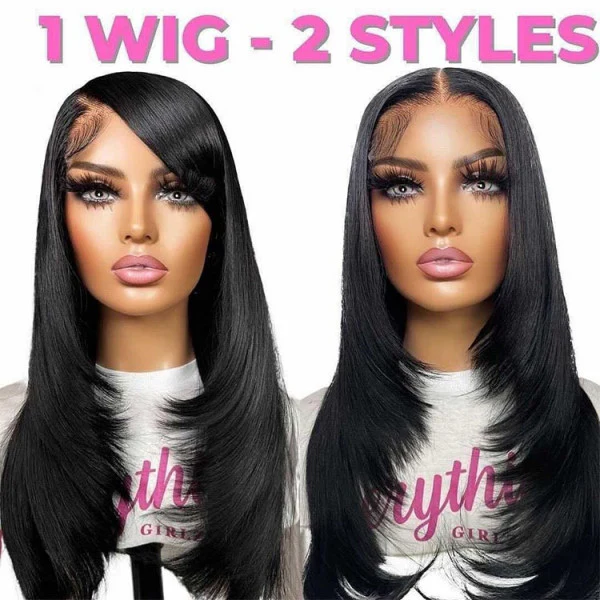 Straight Layer Cut Human Hair Wigs Inner Buckle Butterfly Layered Haircuts 13x4 Lace Front Wig - Image 6