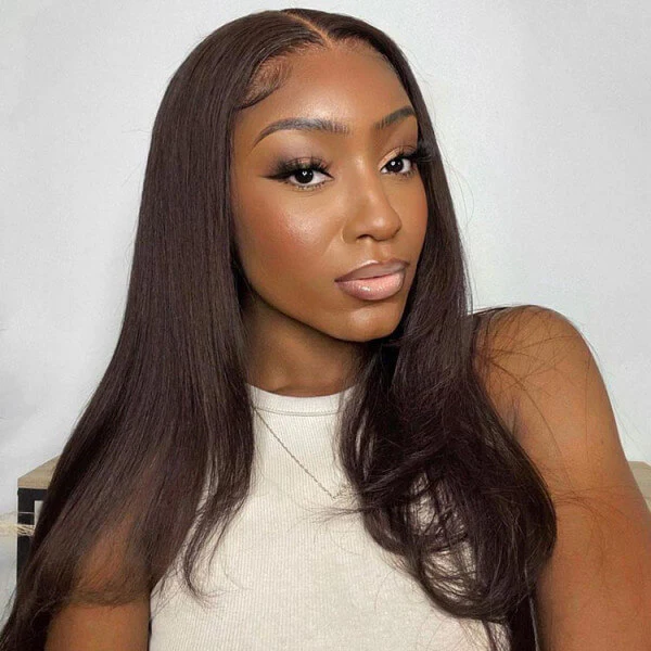 Straight Wig Human Hair Dark Brown Wig HD Lace Front Wig Colored Wigs - Image 3