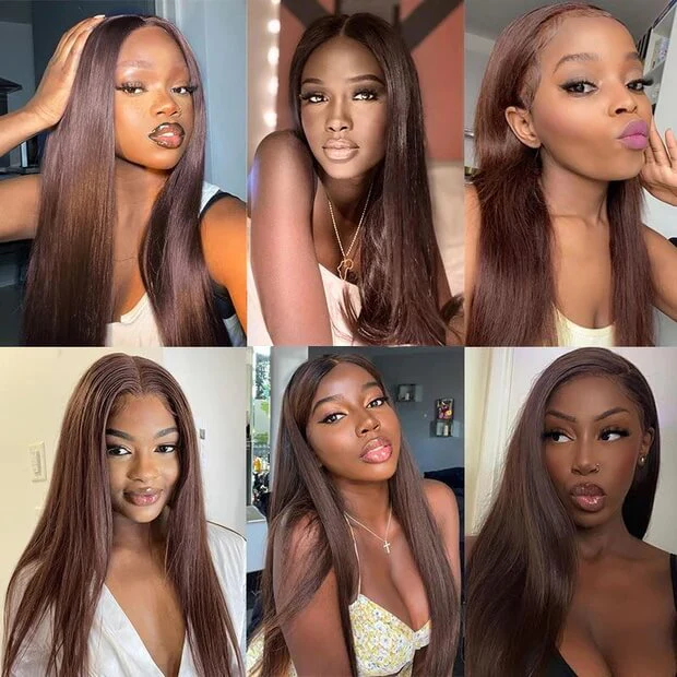 Straight Wig Human Hair Dark Brown Wig HD Lace Front Wig Colored Wigs - Image 4