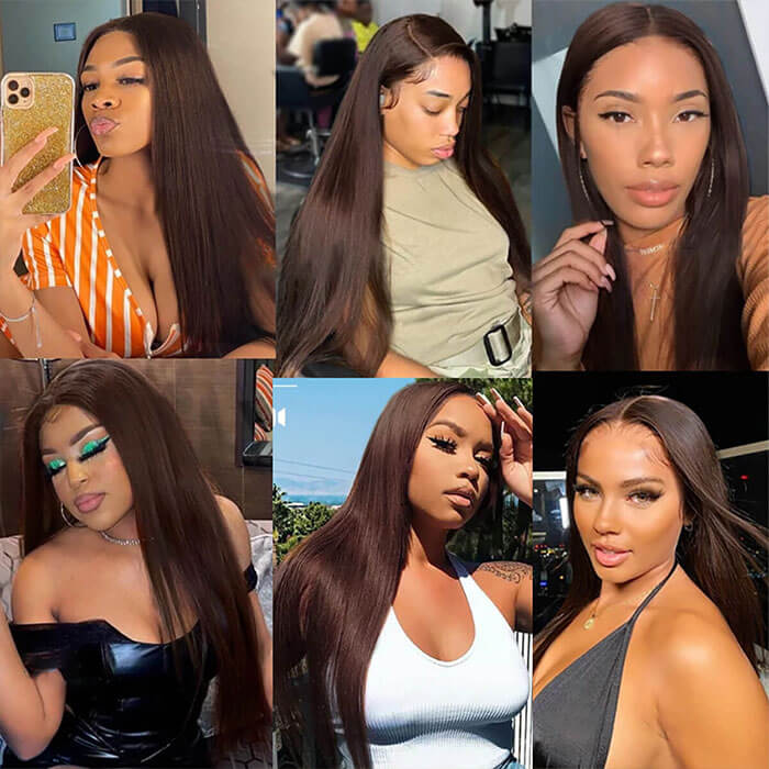 Straight Wig Human Hair Dark Brown Wig HD Lace Front Wig Colored Wigs - Image 5