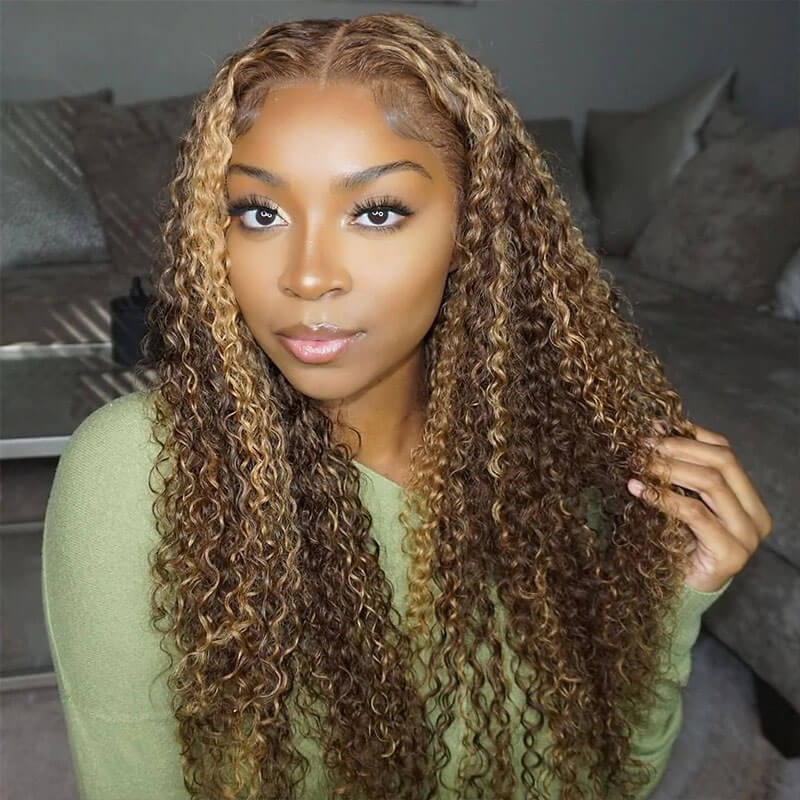 Subella 4/27 Highlight Wig Human Hair Brown Colored HD Transparent Lace Front Wig - Image 4