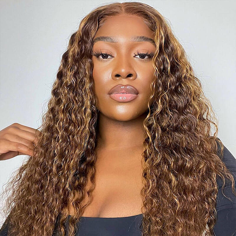 Subella 4/27 Highlight Wig Human Hair Brown Colored HD Transparent Lace Front Wig - Image 5