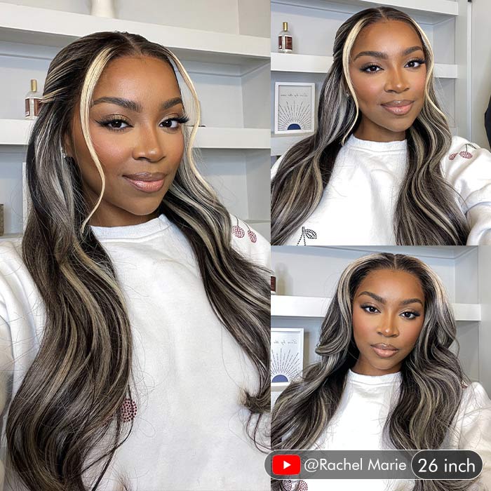 Subella Blonde Highlights HD Lace Front Wigs 13x4/13x6 Glueless Wigs Pre Cut Black Wig with #613 Blonde Highlight - Image 4