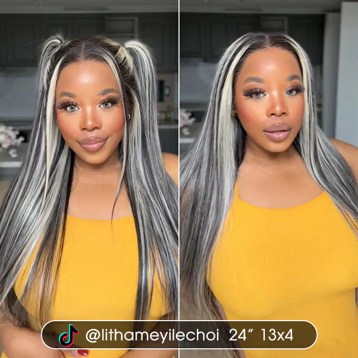 Subella Blonde Highlights HD Lace Front Wigs 13x4/13x6 Glueless Wigs Pre Cut Black Wig with #613 Blonde Highlight - Image 5