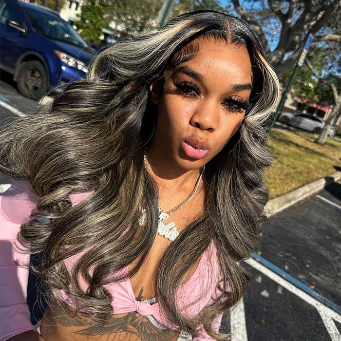 Subella Blonde Highlights HD Lace Front Wigs Body Wave Glueless Wigs Black Wig with #613 Blonde Highlight - Image 5