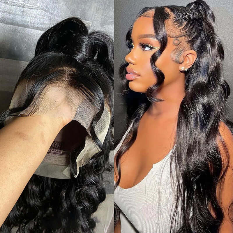 Subella Breathable 360 HD Transparent Lace Wig Pre Plucked Body Wave Human Hair Wig Natural Hairline - Image 5