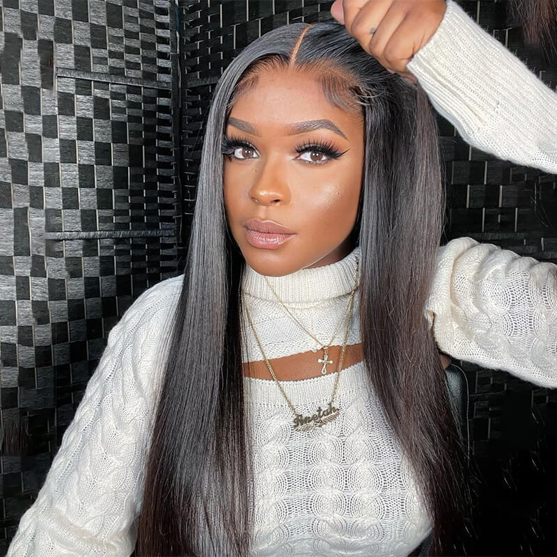 Silky Straight Put On And Go Glueless Wigs With Pre Cut Lace Natural Hairline HD Lace Closure Wigs Beginner Friendly