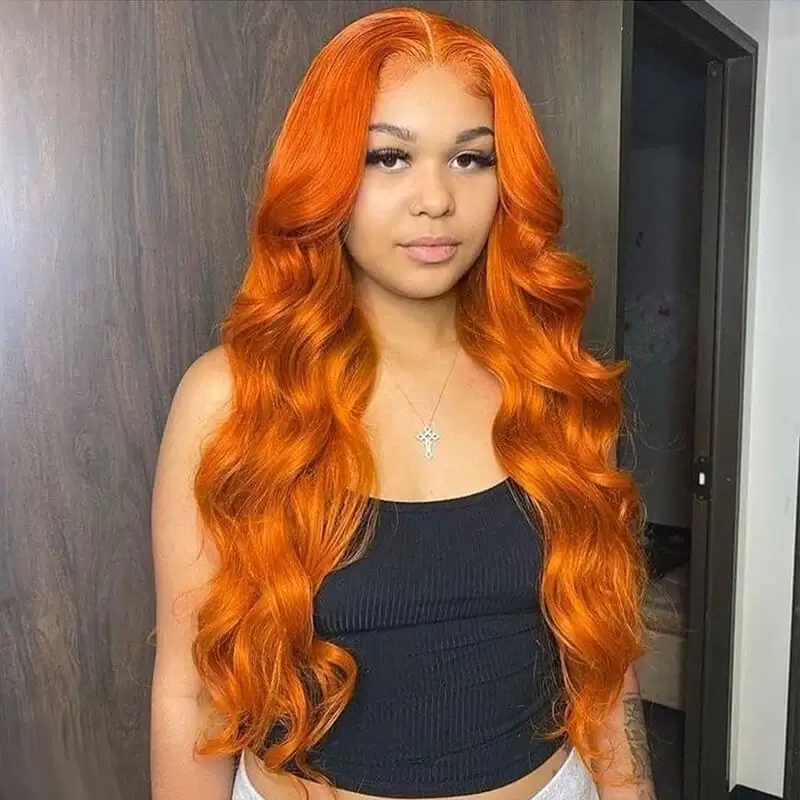 Subella Hair Ginger Color 13x4 HD Lace Front Wig Body Wave Colored Human Hair Wigs - Image 3