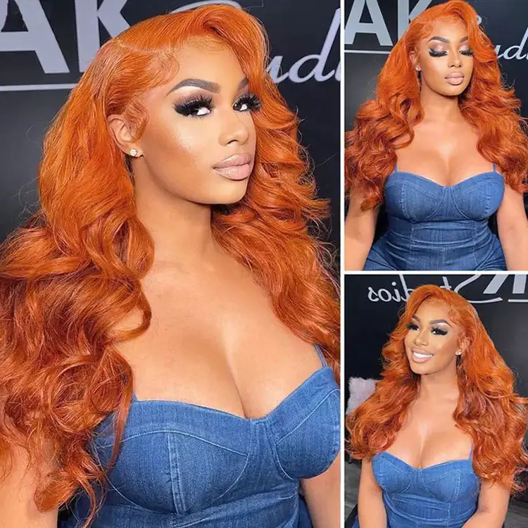 Subella Hair Ginger Color 13x4 HD Lace Front Wig Body Wave Colored Human Hair Wigs - Image 4