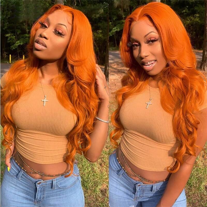 Subella Hair Ginger Color 13x4 HD Lace Front Wig Body Wave Colored Human Hair Wigs - Image 7