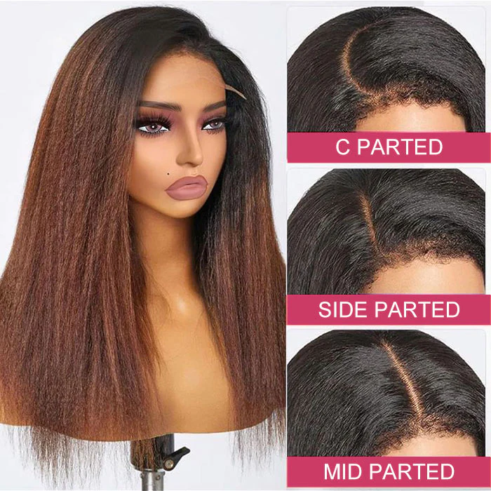 T1B/30 Dark Roots 4C Kinky Edges Hairline Kinky Straight Glueless Wig Pre Cut HD Lace Ombre Human Hair Wigs - Image 5