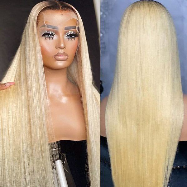 T1B/613 Dark Roots Blonde Wig Pre Bleached Ombre Straight HD Lace Front Human Hair Wigs - Image 3