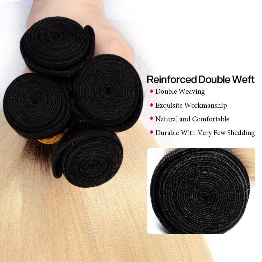 T1B/613 Ombre Straight Human Hair 3 Bundles With 4x4 Lace Closure - Image 4