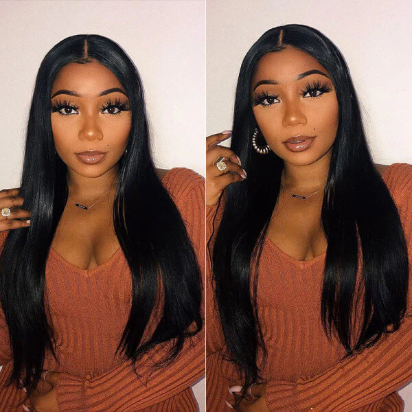 V Part Wig Straight Human Hair No Leave Out Thin Part Upgrade U Part Wig Glueless Wig - Image 3