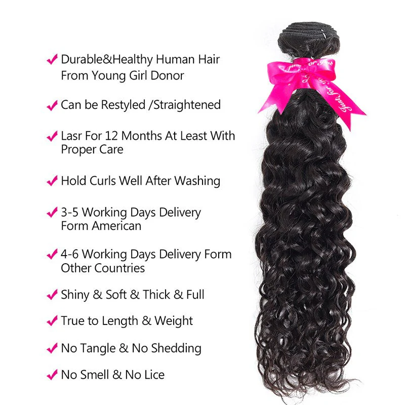 Brazilian Water Wave Virgin Hair Weave 3 Bundles With 13*4 Lace Frontal - Image 6