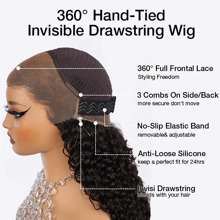 Kinky Edges 4C Hairline Deep Curly Glueless Wig Snug Fit 220% Density 8x5/360 Lace Frontal Wig - Image 14