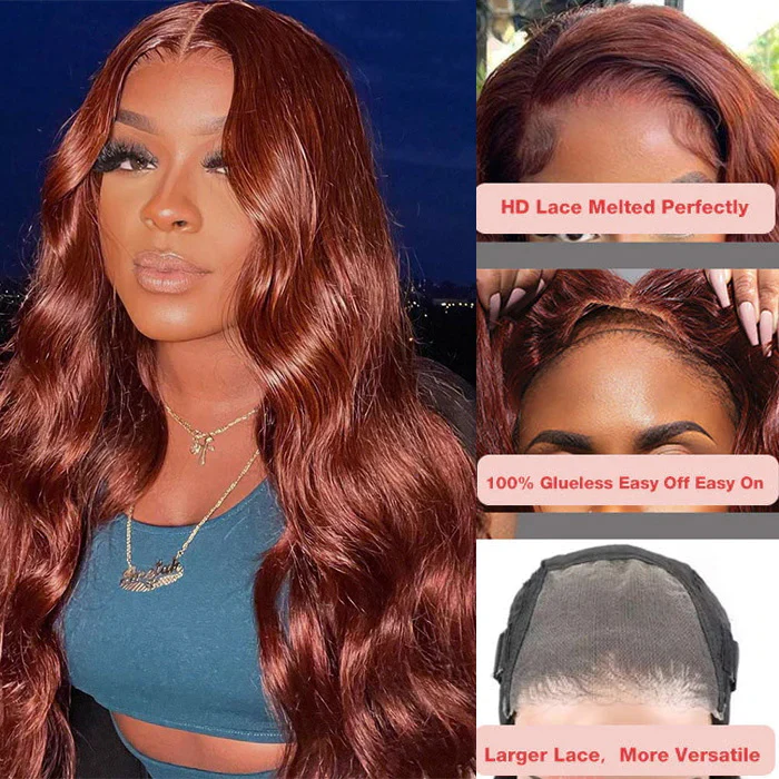 Subella Hair| 8x5 HD Lace Put On And Go Glueless Wigs Reddish Brown Body Wave & Water Wave Pre-Cut Lace - Image 6