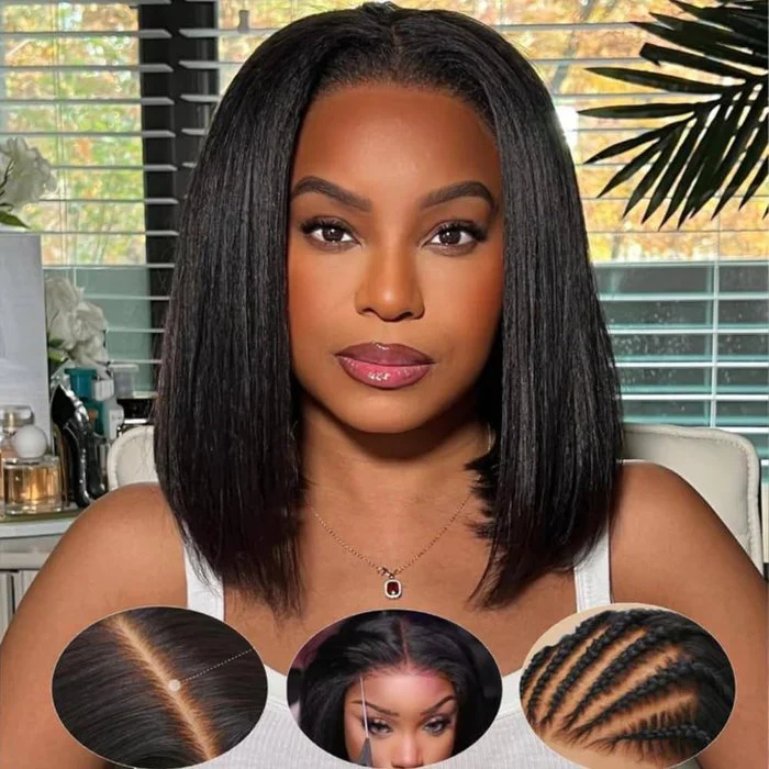 Yaki Straight Bob Wig 8x5 Pre Cut Pre Bleached Pre Plucked Human Hair Lace Wig 220% Density Special Offer