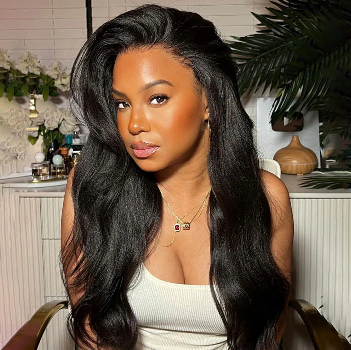 Yaki Straight Glueless Wig Pre Plucked 8x5 Pre Cut HD Lace Put On Go Human Hair Wigs - Image 3