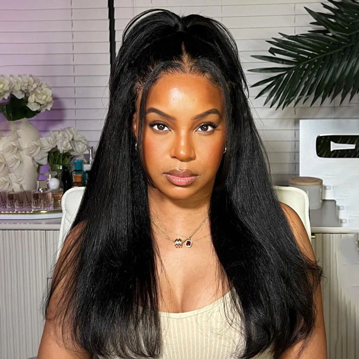 Yaki Straight Glueless Wig Pre Plucked 8x5 Pre Cut HD Lace Put On Go Human Hair Wigs - Image 4