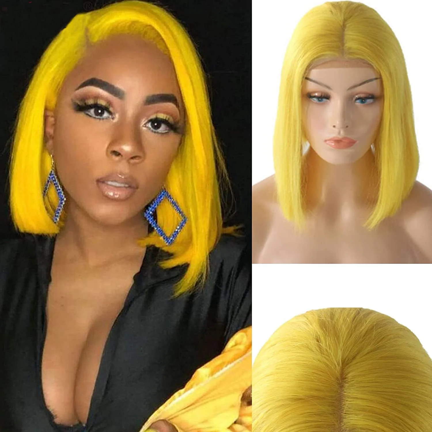 New In --Yellow Short Bob Wig 13x4 HD Lace Front Wigs Pre Plucked Glueless Wig - Image 3