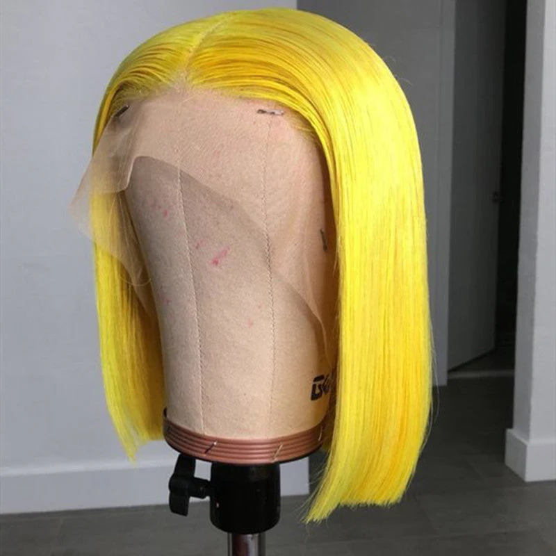 New In --Yellow Short Bob Wig 13x4 HD Lace Front Wigs Pre Plucked Glueless Wig - Image 4