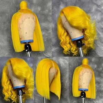 New In --Yellow Short Bob Wig 13x4 HD Lace Front Wigs Pre Plucked Glueless Wig - Image 6